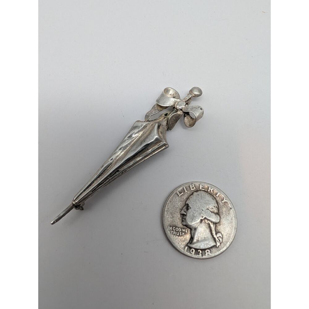 Vintage BEAU Sterling Silver 925 Umbrella Shaped Brooch Pin - Picture 3 of 5